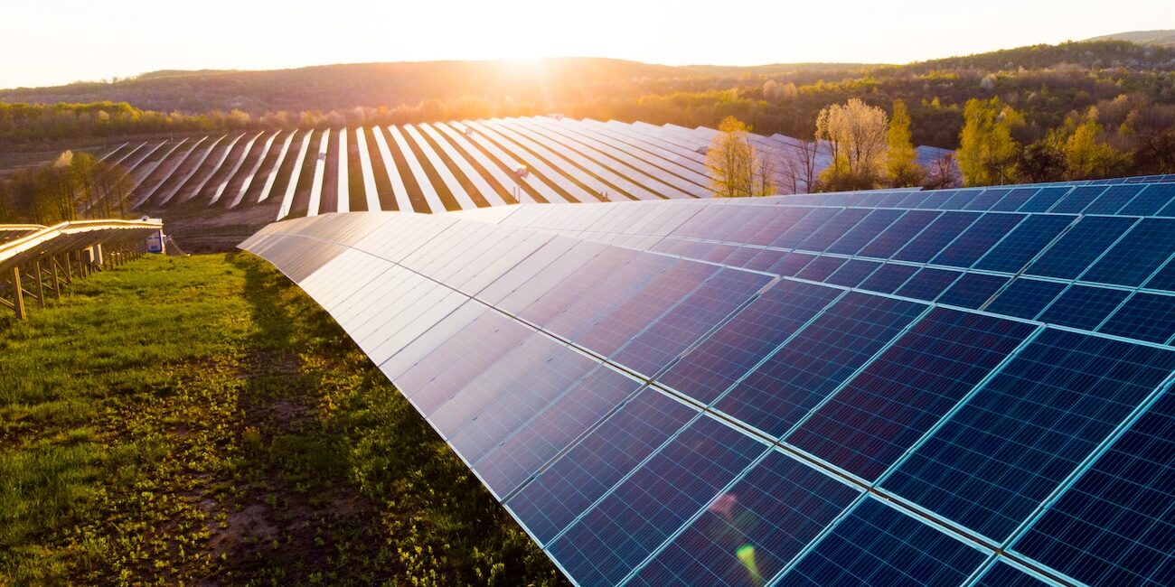 Solar panels (solar cell) in solar farm with sun lighting to create the clean electric power Solar panels (solar cell) in solar farm with sun lighting to create the clean electric power